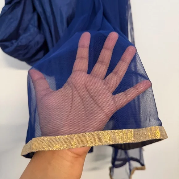 Girls Hot Pink Navy Gold Embroidered Formal Anarkali Dress with Dupatta - Picture 4 of 6